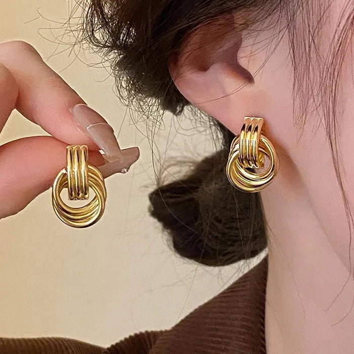 Three Layer Small Circle Knot Stud Earrings Zinc Alloy Gold Punk Jewelry