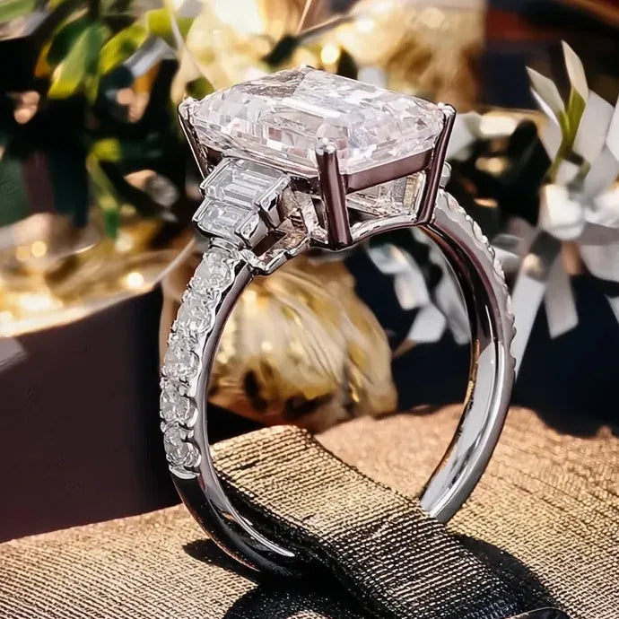 Women’s Silver Brass Zirconia Wedding Eternity Proposal Cocktail Ring