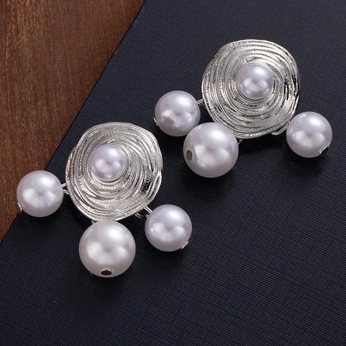 Vintage Pearl Round Drop Earrings for Women Zinc Alloy Pendant