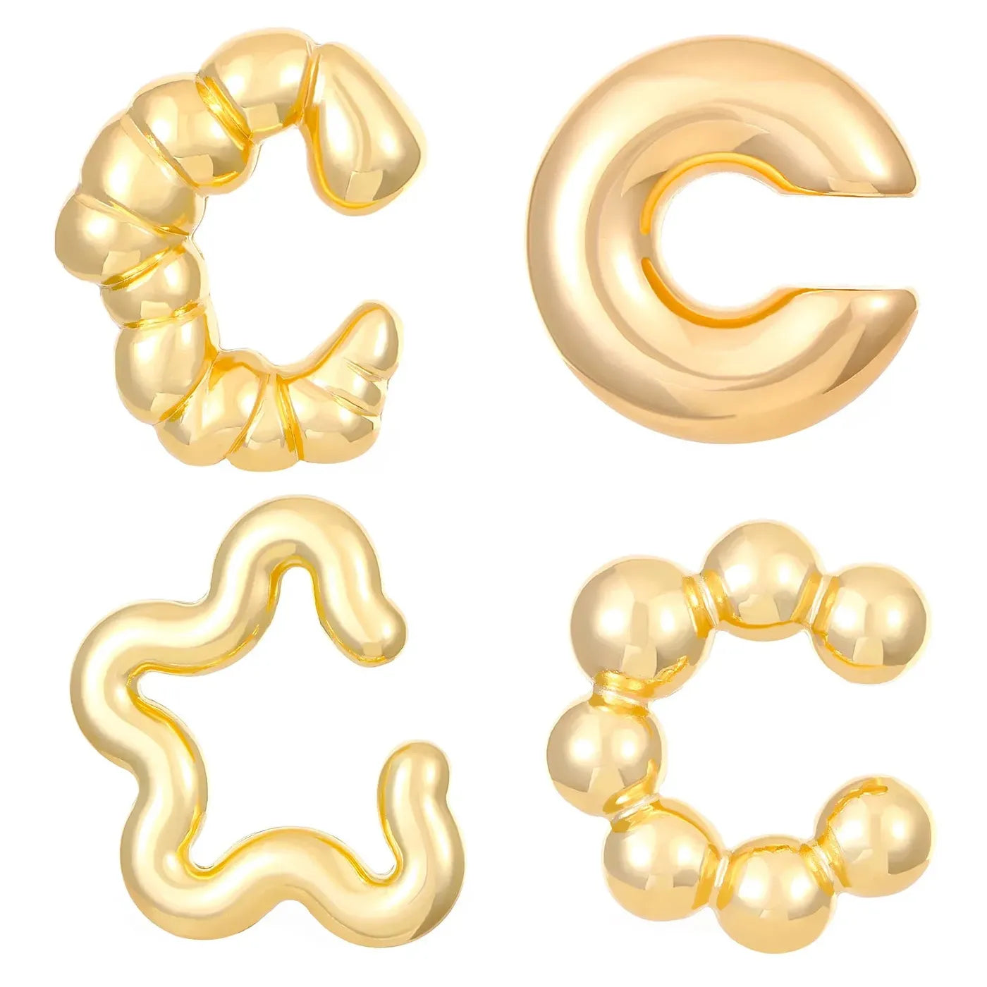 4Pc Vintage Geometric Zinc Alloy Clip-On C Shape Ear Cuff Earrings Women