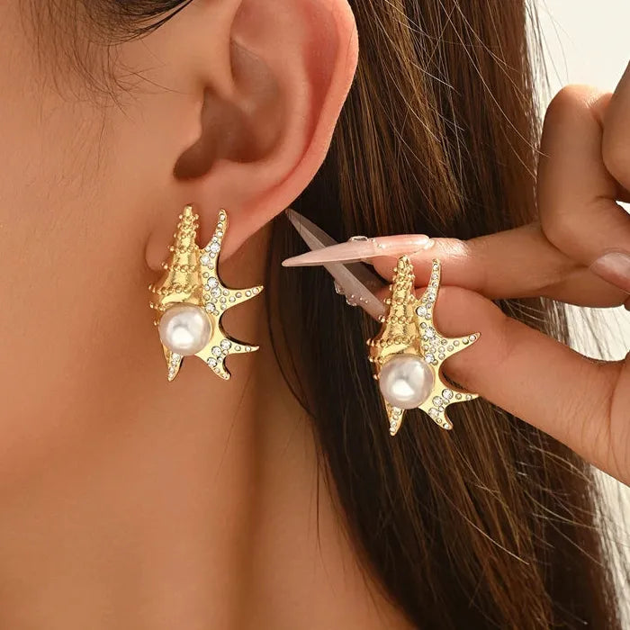 Geometric Pearl Zircon Conch Drop Earrings Zinc Alloy Women’s Gift