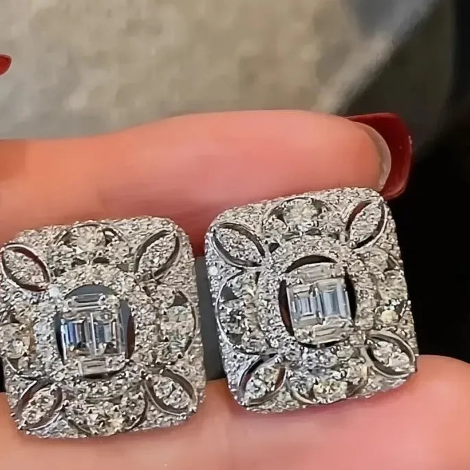 Geometric Cubic Zirconia Brass Stud Earrings for Women Wedding Party Gift