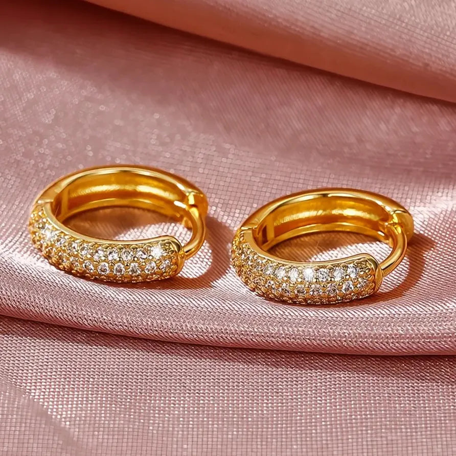 Elegant Geometric CZ Gold Color Hoop Earrings for Women Luxury Style