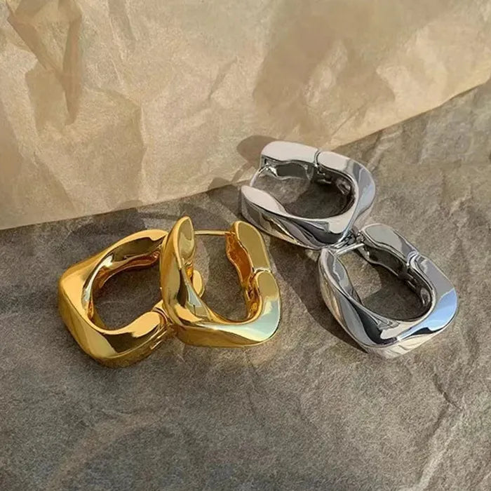 Twisted Rectangle Copper Alloy Hoop Earrings Unisex Y2K Jewelry