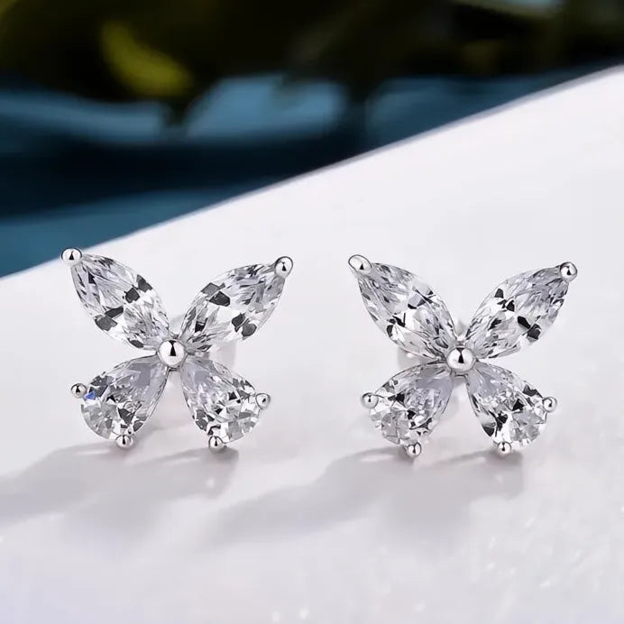 Dainty Crystal Butterfly Silver Stud Earrings Bridal Jewelry for Women