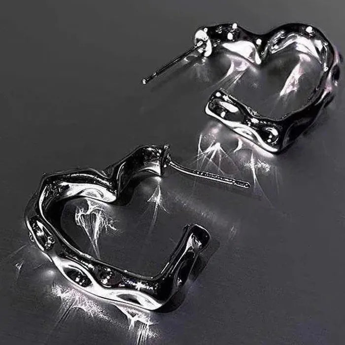 Y2K Korean Vintage Silver Heart Hoop Earrings Zinc Alloy Jewelry