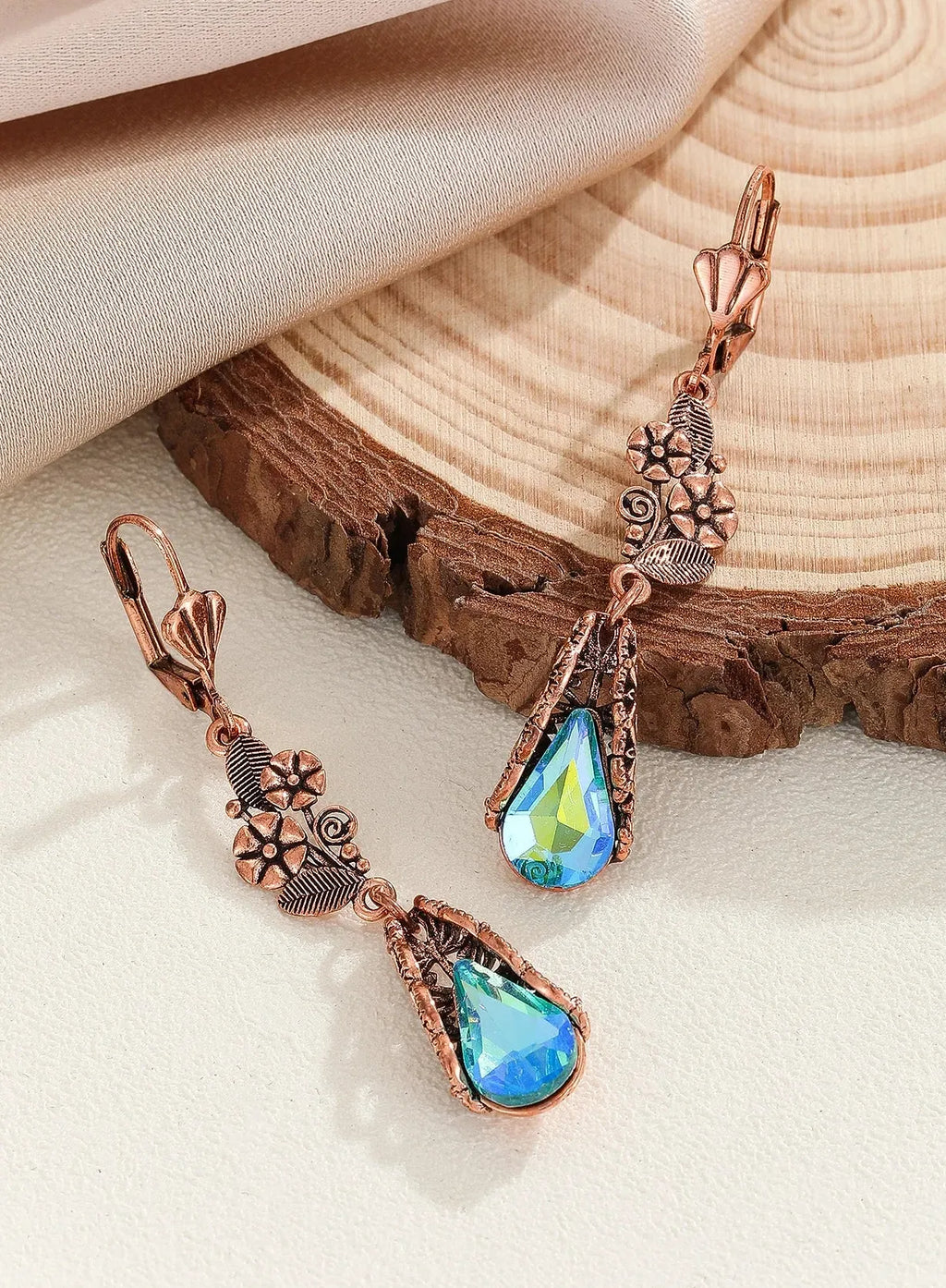 Leaf Flower Design Long Drop Earrings for Women Zinc Alloy Cubic Zirconia Jewelry