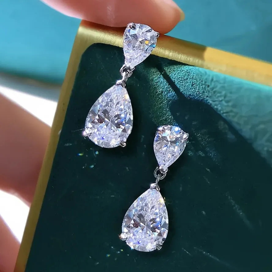 Silver Color Crystal Water Drop Cubic Zirconia Geometric Dangle Earrings for Women Wedding Jewelry
