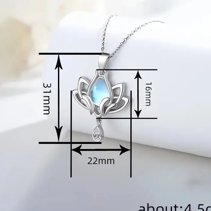 Lotus Pendant Necklace with Imitation Moonstone and Cubic Zirconia Charm
