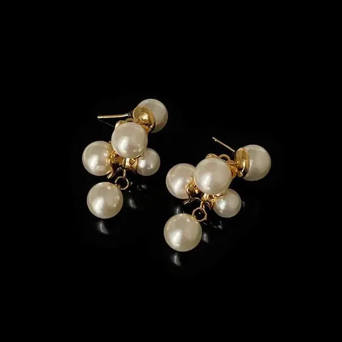 French Style Vintage Simulated Pearl Dangle Stud Earrings for Women Gift Jewelry