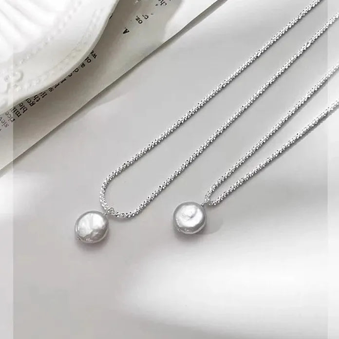 Titanium Steel Baroque Pearl Thin Chain Pendant Necklace for Women