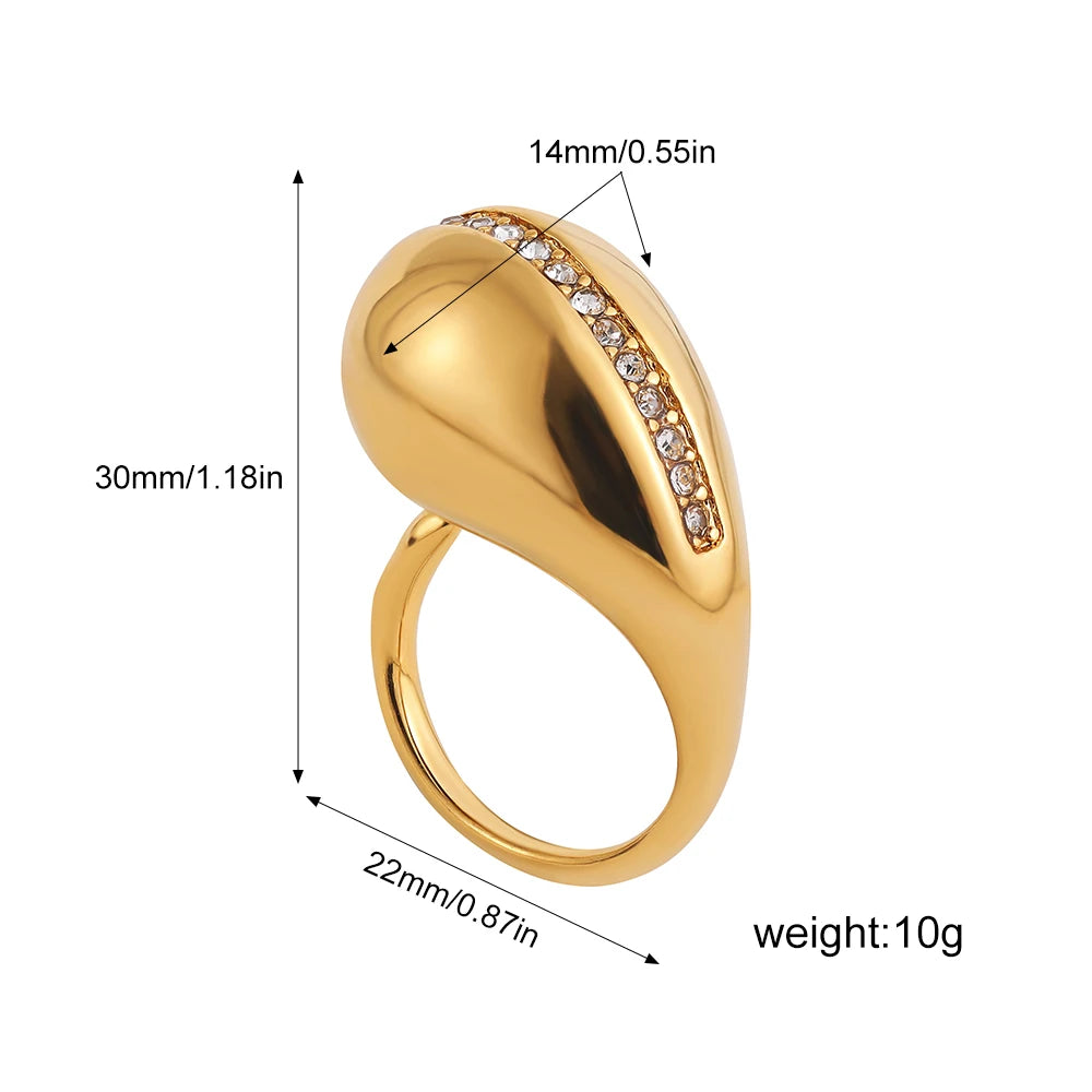 Waterdrop Multicolor Rhinestone Openable Ring Stainless Steel Pearl Vintage Jewelry