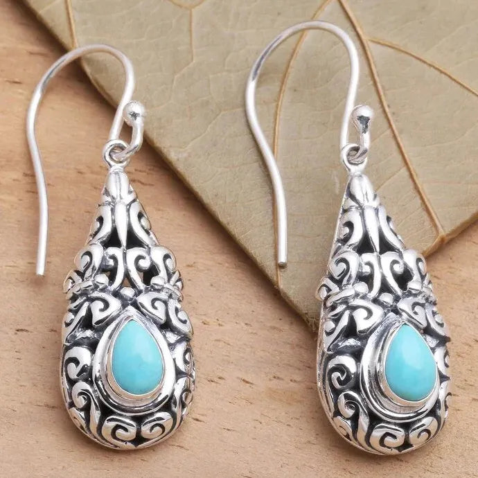 Bohemian Retro Metal Turquoise Earrings Copper Drop Personalized Accessories