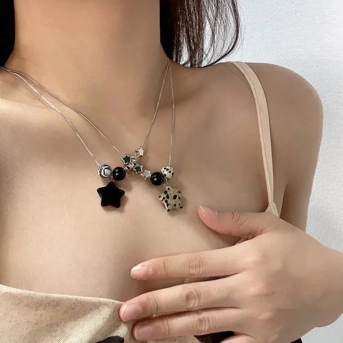 Y2K Star Pentagram Resin Beaded Pendant Necklace Unisex Vintage Jewelry