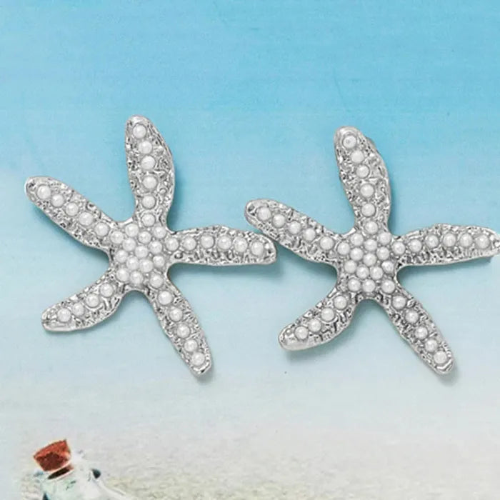 Boho Zinc Alloy Pearl Starfish Drop Earrings for Women Vintage Gift