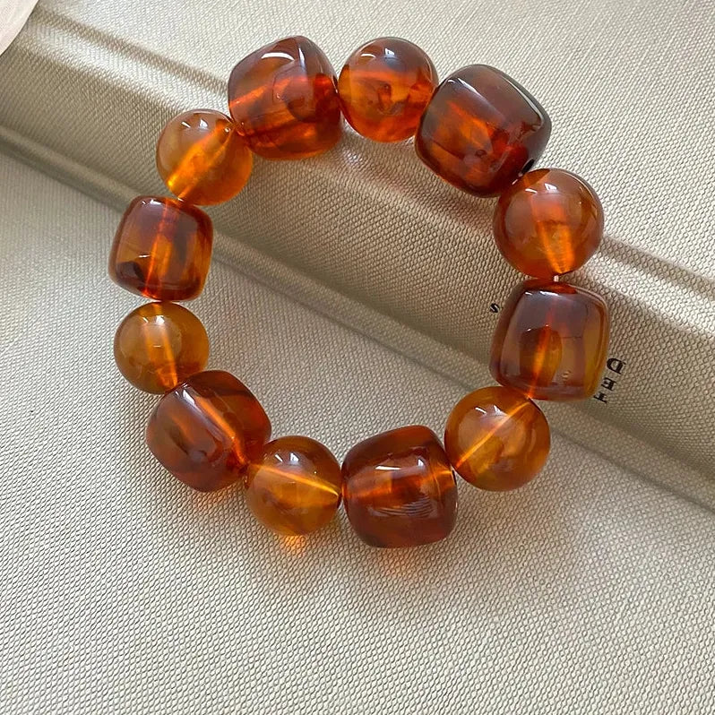Boho Acrylic Irregular Square Round Beaded Bracelet for Women Korean Fashion