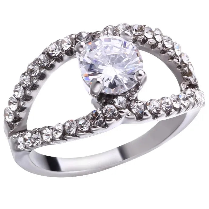 Women’s Zinc Alloy Crystal Eternity Wedding Engagement Ring Fashion Jewelry