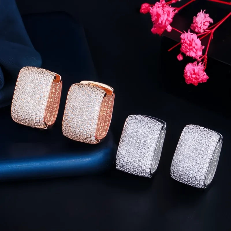 Full Cubic Zirconia Hoop Earrings for Women Bling Bling Luxury Bridal Wedding Jewelry