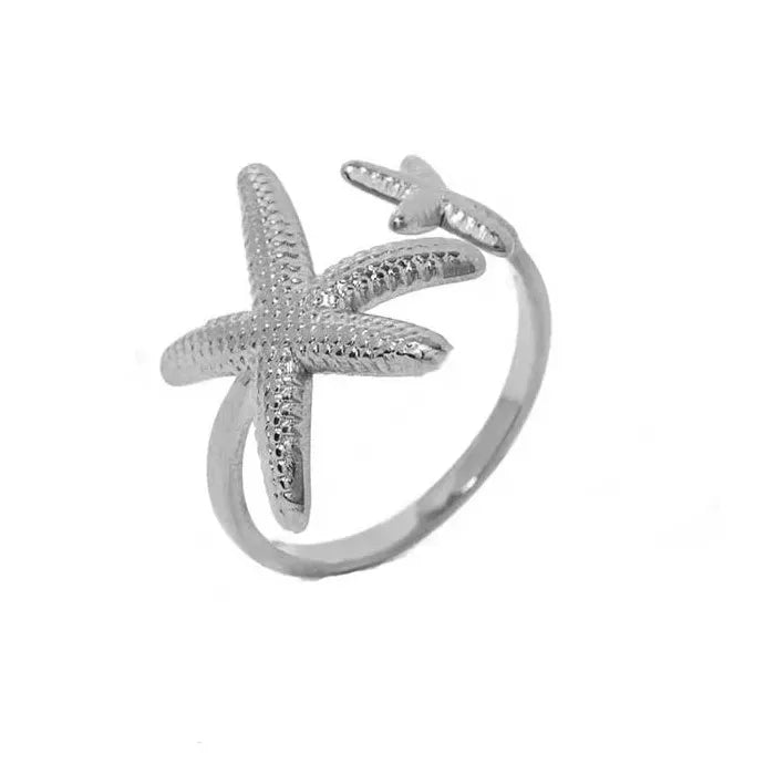Adjustable Stainless Steel Starfish Ring for Women Men Gold Jewelry Gift