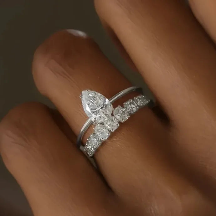Opulent Bridal Ring Set for Women with Bright Cubic Zirconia Brass Design
