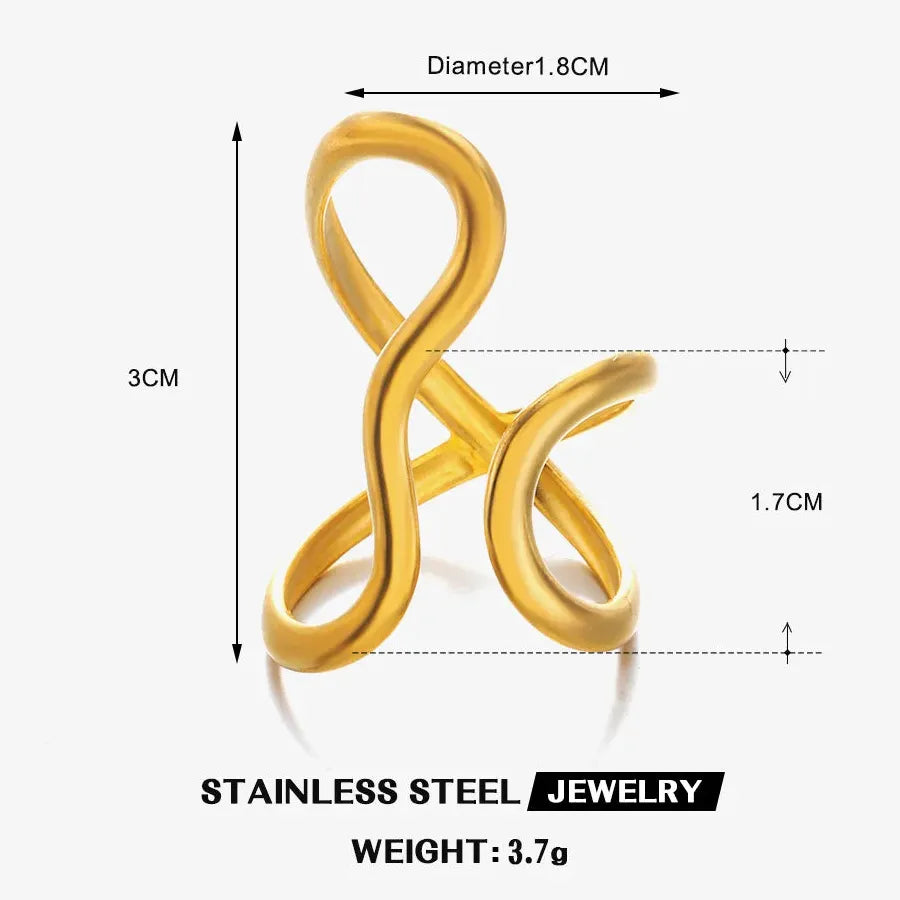 18K Gold Plated Stainless Steel Women's Vintage Geometric Cocktail Ring Jewelry