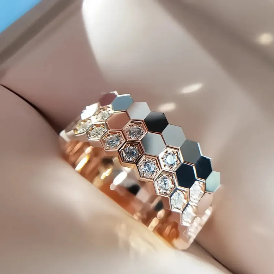 Women’s Geometric Wedding Engagement Ring Brass Cubic Zirconia Rose Gold Silver Band