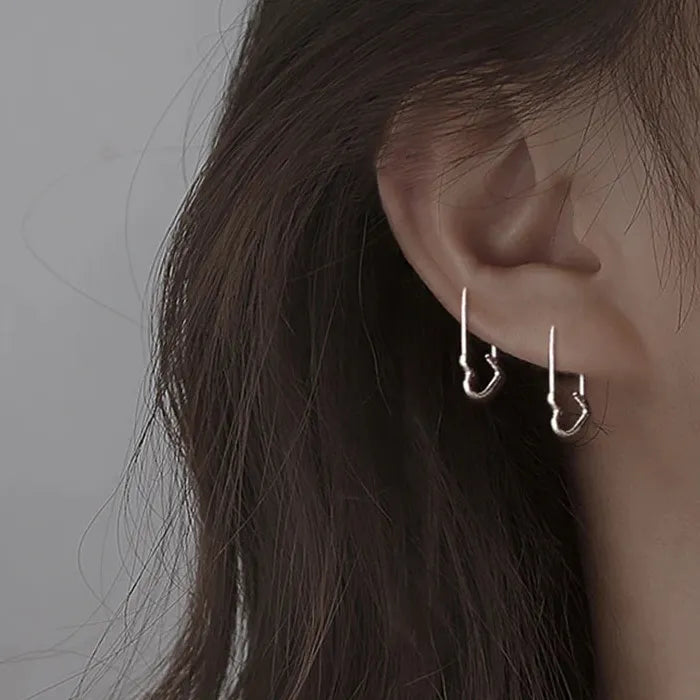 Stainless Steel Punk Paperclip Safety Pin Stud Earrings Gothic Jewelry