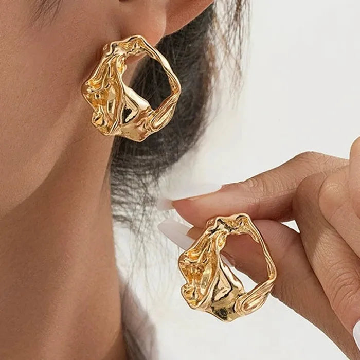 Punk Irregular Geometry Metal Stud Earrings Women Summer 2026 Gold Color