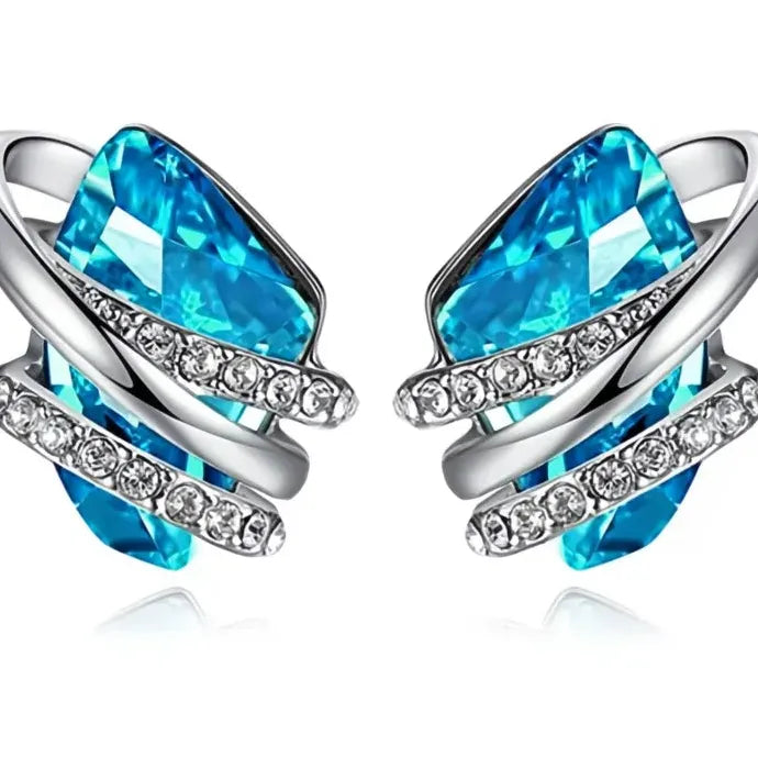 Geometric Blue Green White Cubic Zirconia Copper Alloy Stud Earrings Women