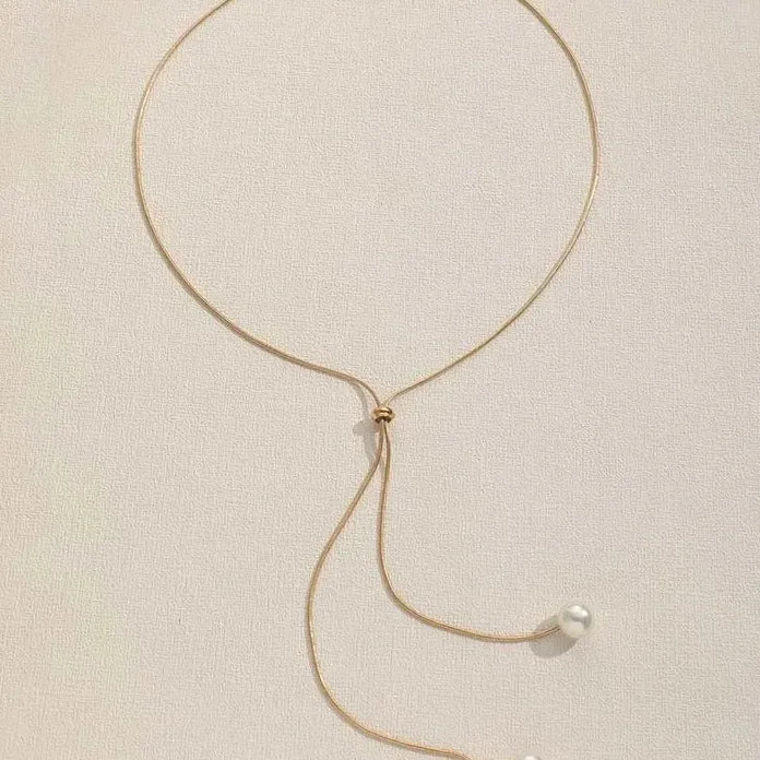 Silver Long Tassel Pearl Pendant Necklace for Women Adjustable Choker Jewelry Gift