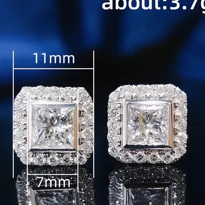 Cubic Zirconia Geometric Square Stud Earrings for Women Bridal Wedding Jewelry Copper Alloy