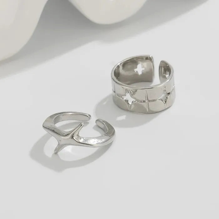 Unisex Punk Silver Four Star Open Ring Hip Hop Y2K Fashion Jewelry