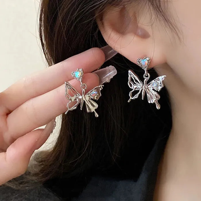 Vintage Y2K Butterfly Pendant Necklace Zinc Alloy Double Chain for Women