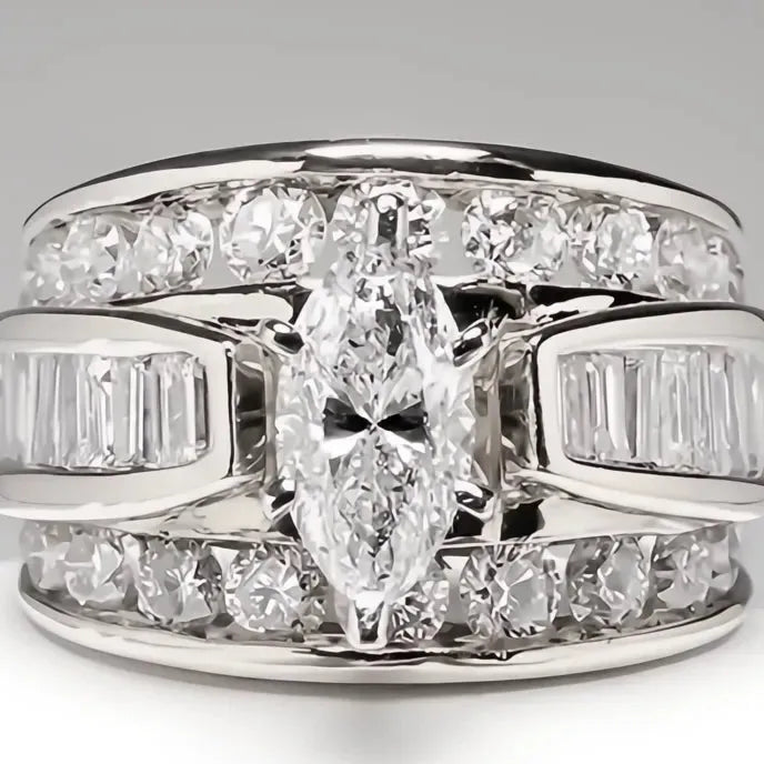 Luxury Marquise Cut Cubic Zirconia Brass Ring for Women Fashion Engagement Anniversary Jewelry