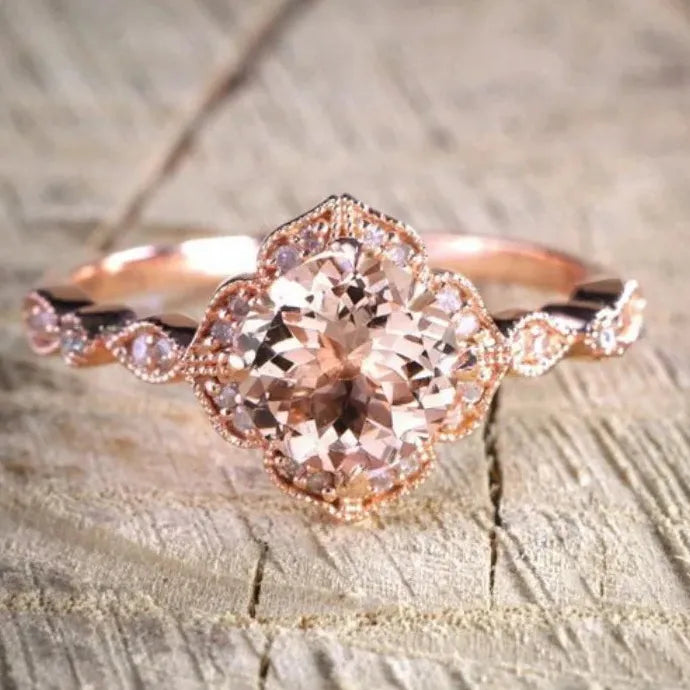 AAA Zircon Stone Micro Paved Rose Gold Bridal Engagement Ring Set Women’s Jewelry