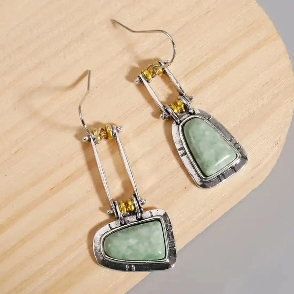 Bohemian Ethnic Faux Turquoise Teardrop Earrings Women Semi-Precious Stone Jewelry