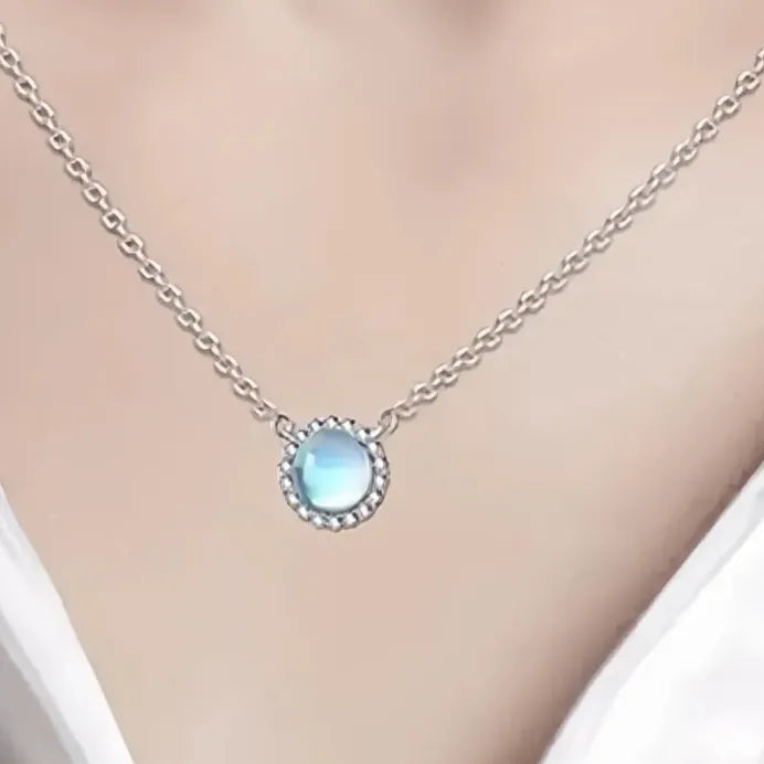 Elegant Round Imitation Moonstone Pendant Necklace for Women Wedding Jewelry