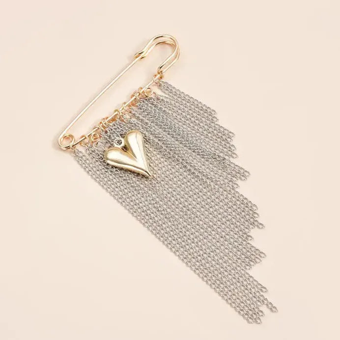 Heart Tassel Brooch Zinc Alloy Multi-Layer Chain Punk Jewelry for Women