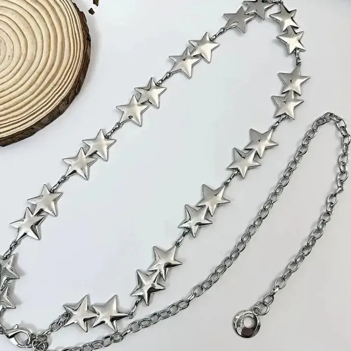 Adjustable Silver Zinc Alloy Star Waist Chain Boho Belly Belt Gift