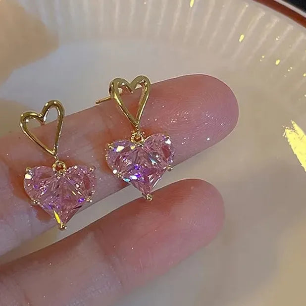 Personalized Heart Stud Earrings for Women Crystal Jewelry Charm Gift