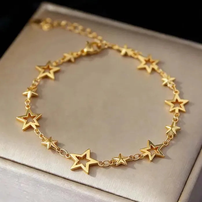 Gold Stainless Steel Star Tennis Chain Bracelet for Women Waterproof Jewelry Gift