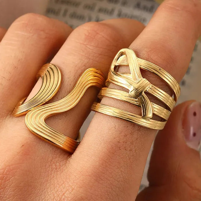 Adjustable Stainless Steel Geometric Knot Open Ring Set for Women Vintage Jewelry Gift