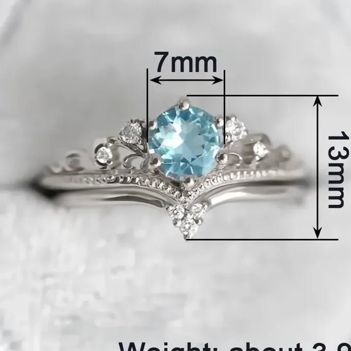 Luxury Blue Cubic Zirconia Women's Wedding & Engagement Ring Set