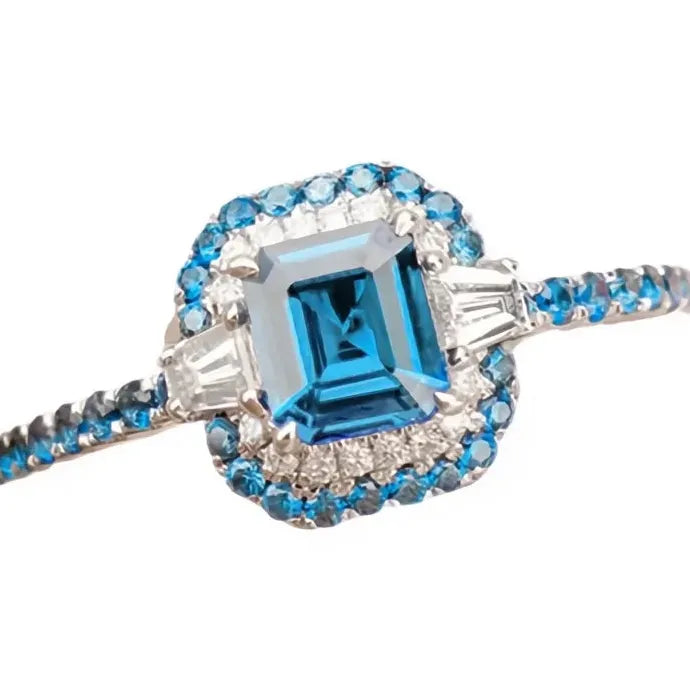 Sky Blue Cubic Zirconia Geometric Brass Wedding Ring for Women