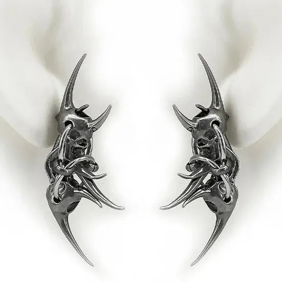 Copper Demon Horn Skull Earrings Gothic Neo-Gothic Studs Unisex Jewelry