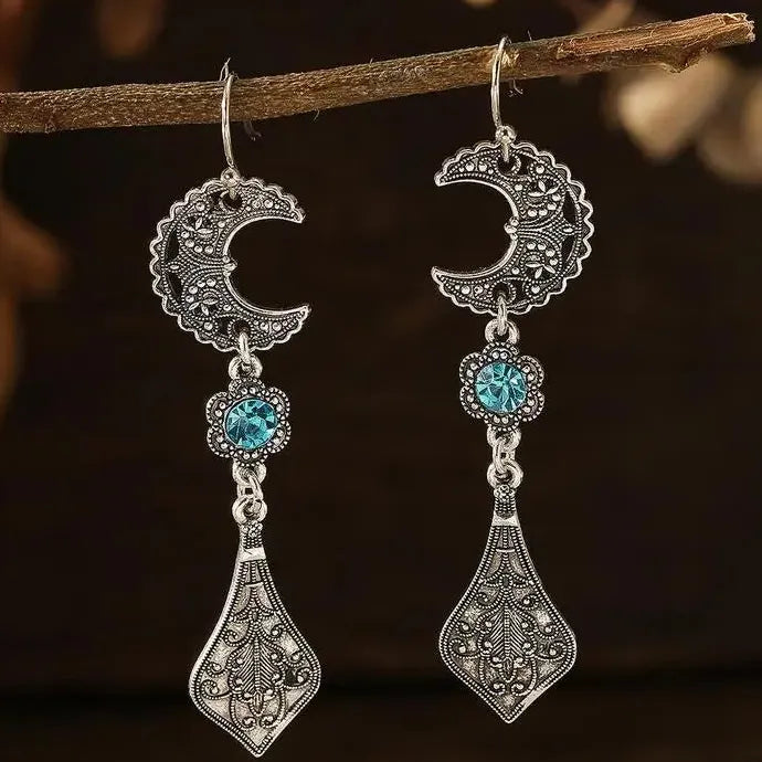 Bohemian Ethnic Blue Acrylic Crystal Water Drop Dangle Earrings for Women