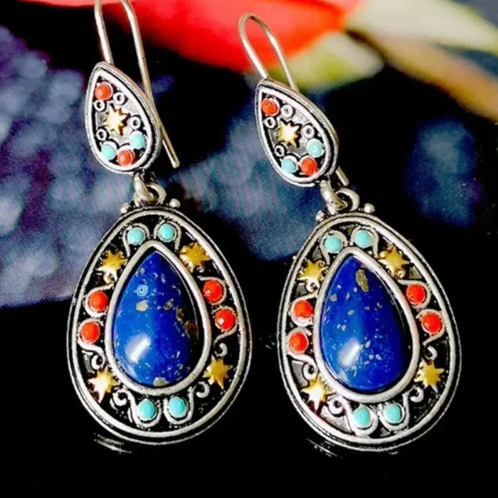 Silver Water Drop Dangle Earrings with Natural Stone for Women Bridal Wedding Gifts