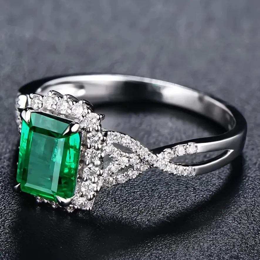 Brass Geometric Green Cubic Zirconia Wedding Ring for Women