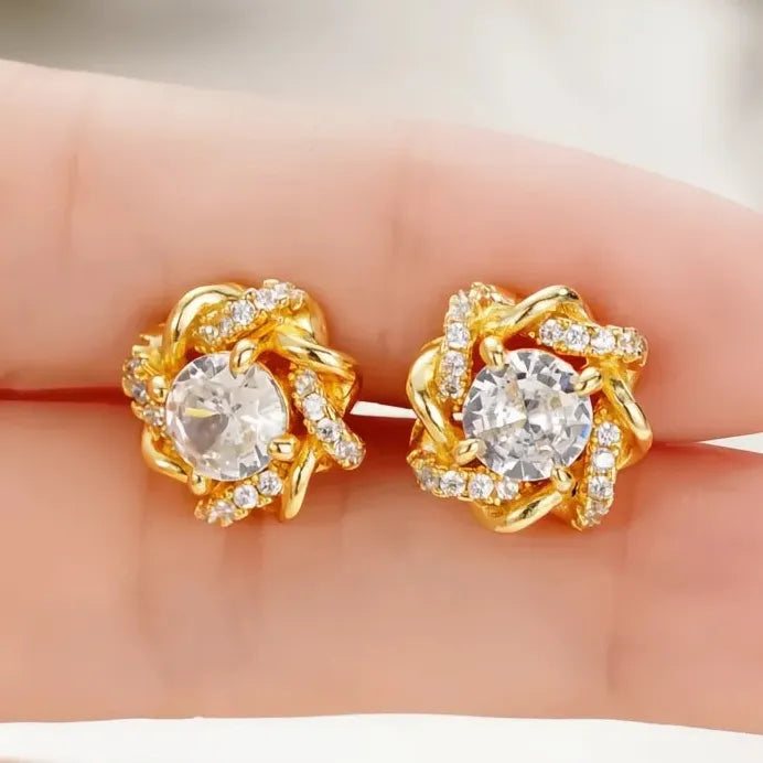 Gold Tone Geometric Cubic Zirconia Circle Stud Earrings for Women