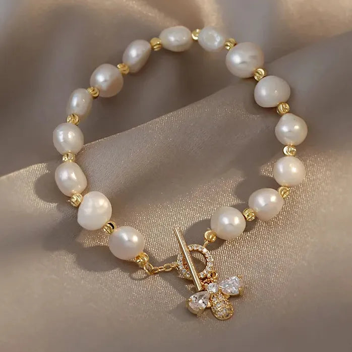Korean White Opal Pearl Crystal Adjustable Cuff Bracelet Women Gift Jewelry